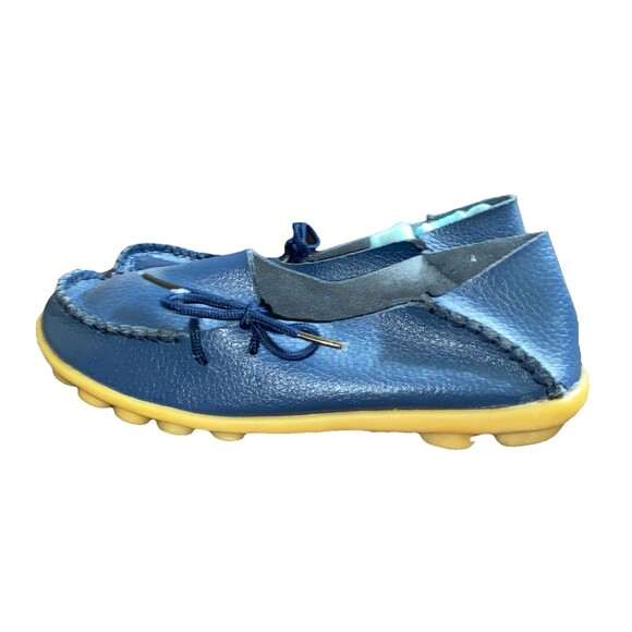 Socofy Womens Leather Slip On Blue Walking Shoes Moccasins Flats SZ 37 235 - Picture 4 of 7